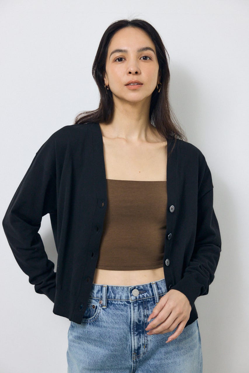 Vネックベーシックニットカーディガン BLK FREE