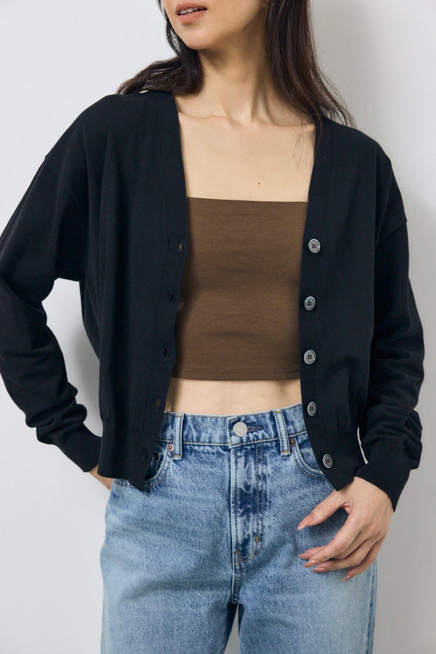 Vネックベーシックニットカーディガン BLK FREE