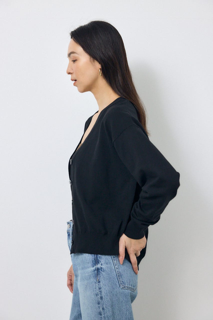 Vネックベーシックニットカーディガン BLK FREE