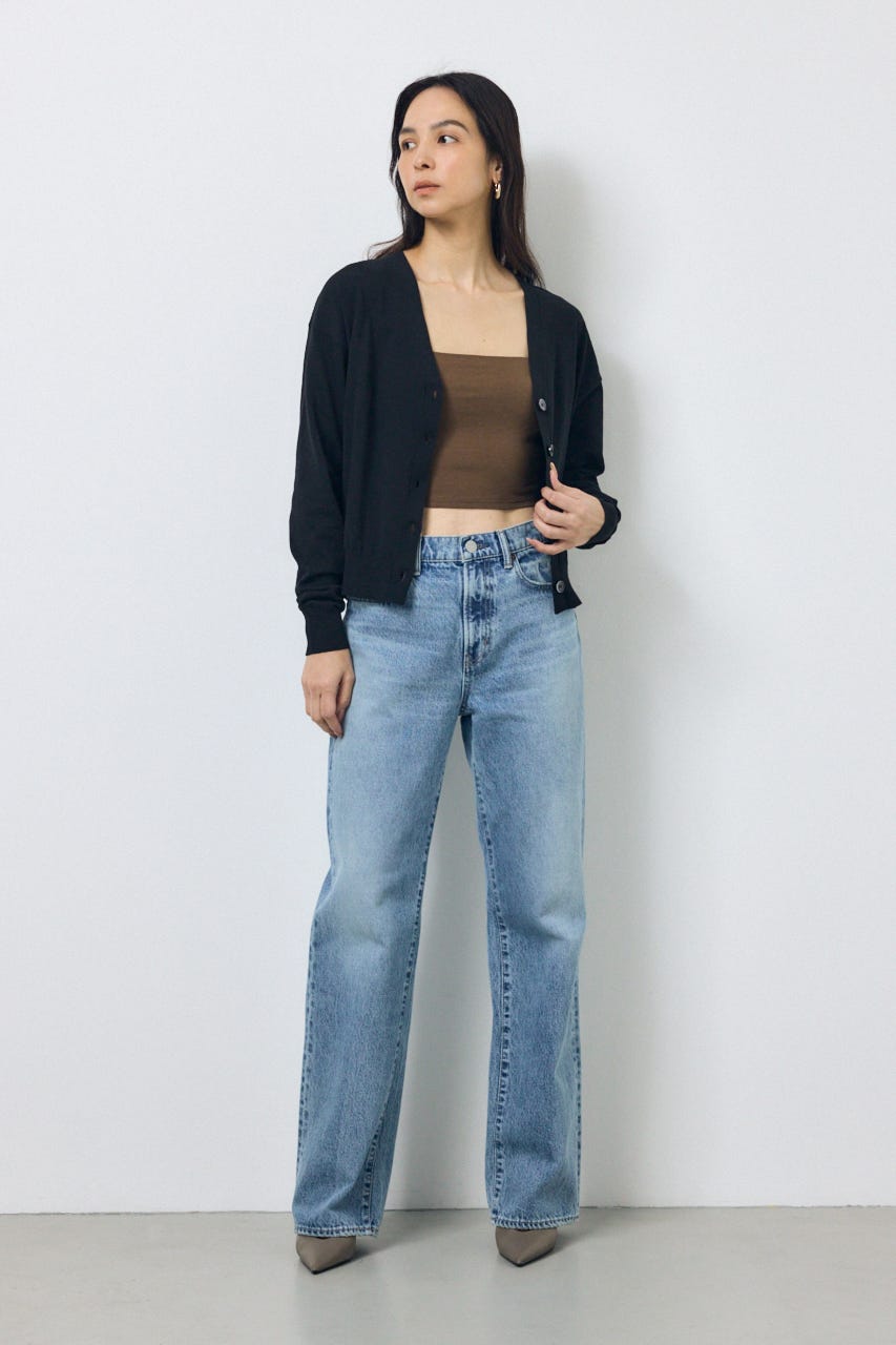 Vネックベーシックニットカーディガン BLK FREE