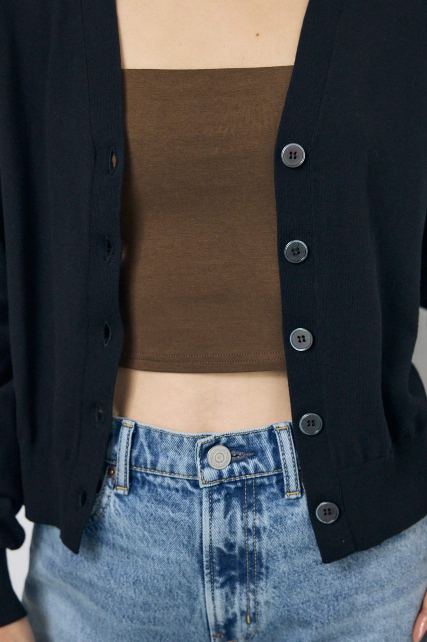 Vネックベーシックニットカーディガン BLK FREE