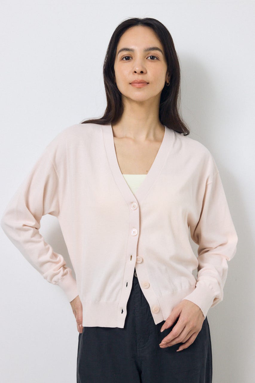 Vネックベーシックニットカーディガン L/PNK FREE