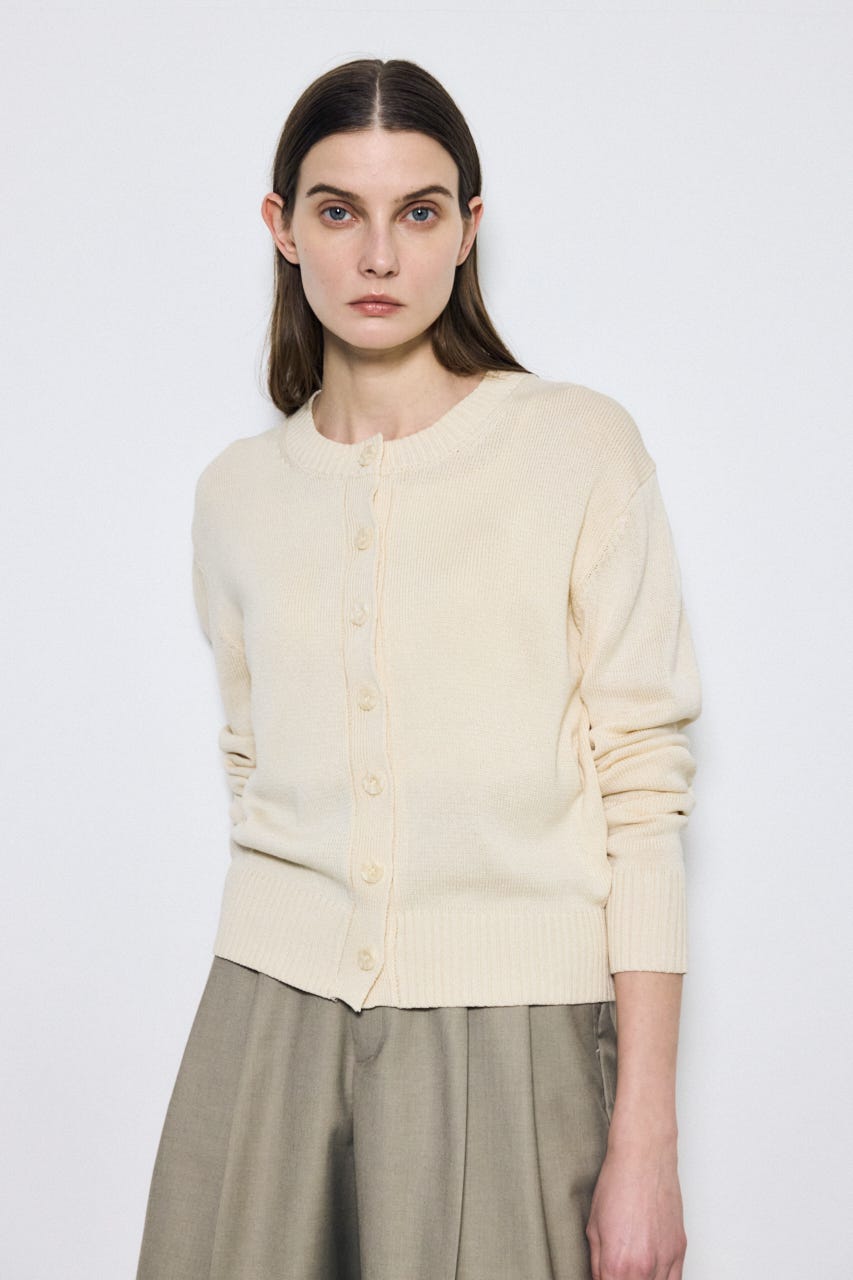 【SS先行アイテム】リネンタッチクルーネックニットカーディガン IVOY S