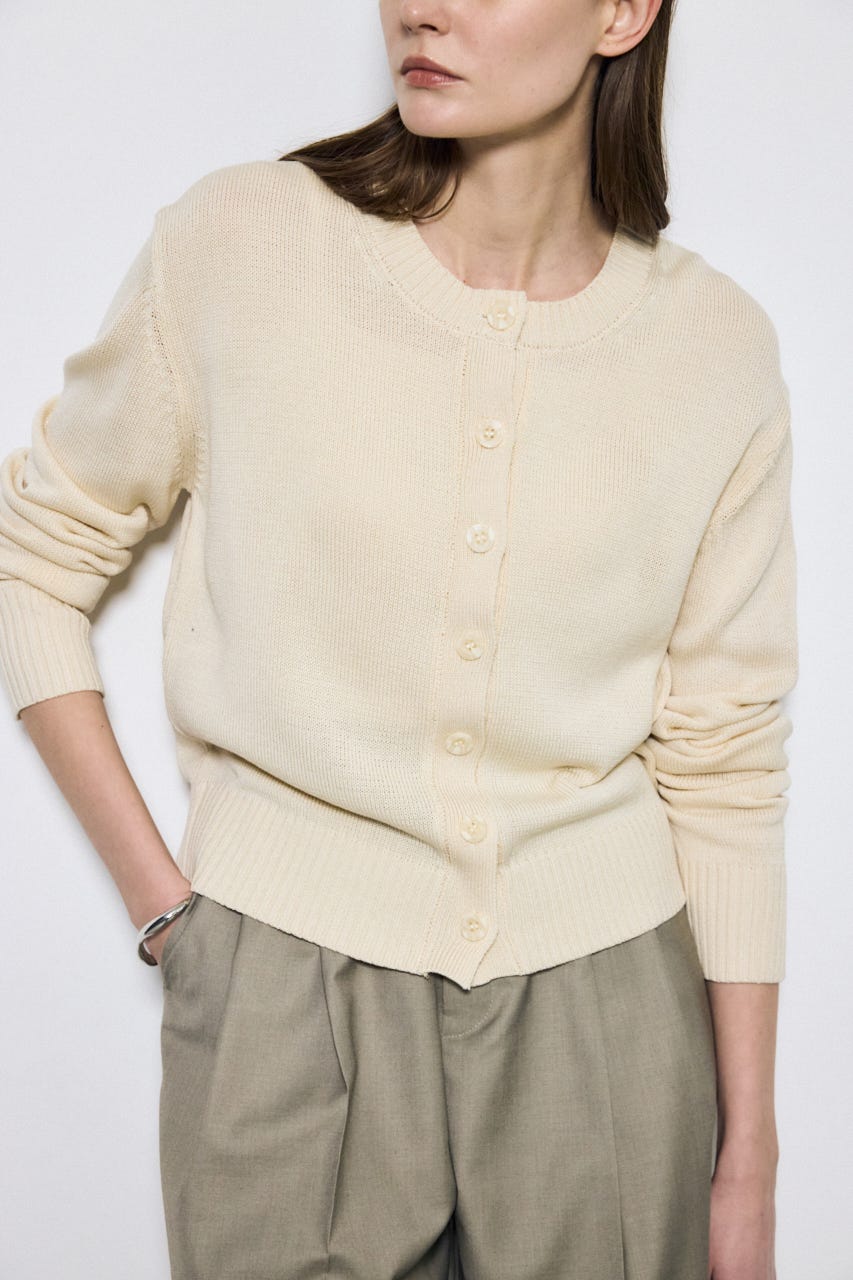 【SS先行アイテム】リネンタッチクルーネックニットカーディガン IVOY S