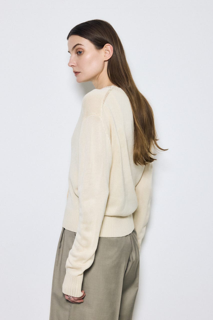 【SS先行アイテム】リネンタッチクルーネックニットカーディガン IVOY S