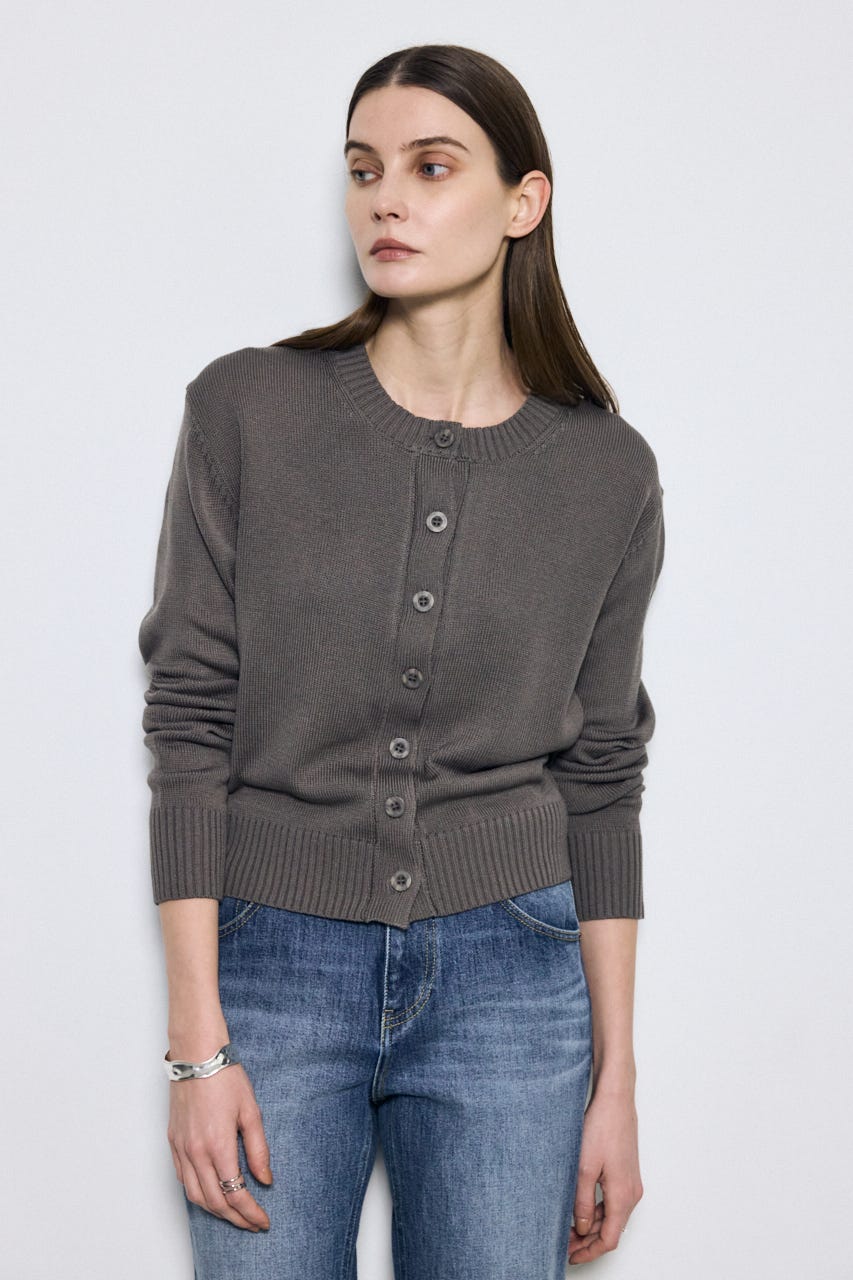 【SS先行アイテム】リネンタッチクルーネックニットカーディガン L/BLK S