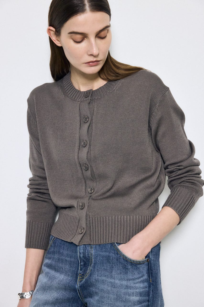 【SS先行アイテム】リネンタッチクルーネックニットカーディガン L/BLK S