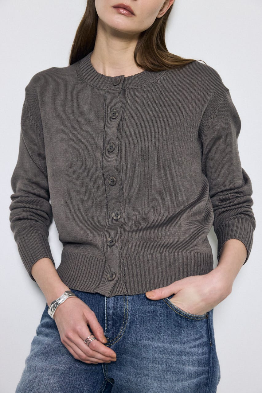 【SS先行アイテム】リネンタッチクルーネックニットカーディガン L/BLK S