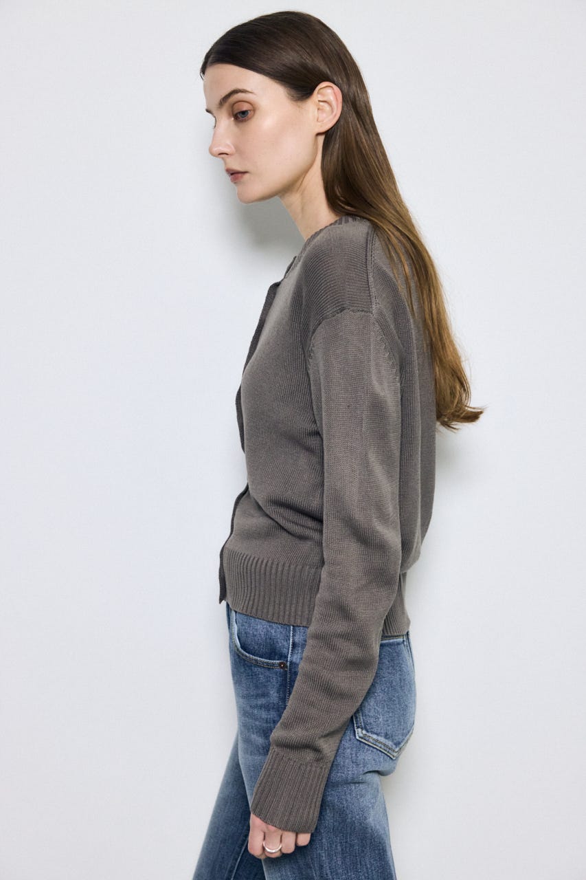 【SS先行アイテム】リネンタッチクルーネックニットカーディガン L/BLK S