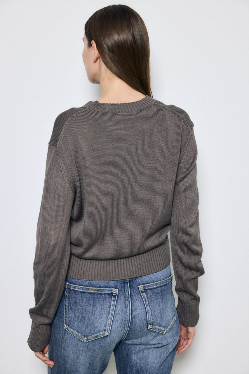 【SS先行アイテム】リネンタッチクルーネックニットカーディガン L/BLK S