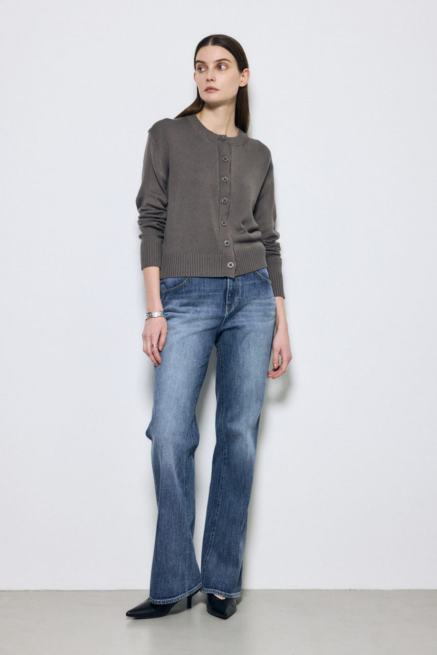 【SS先行アイテム】リネンタッチクルーネックニットカーディガン L/BLK S