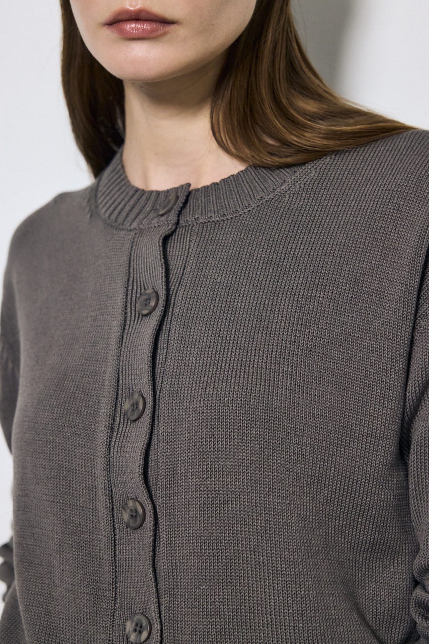 【SS先行アイテム】リネンタッチクルーネックニットカーディガン L/BLK S