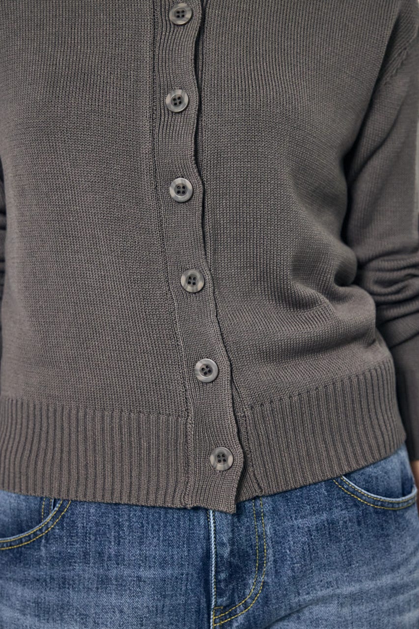 【SS先行アイテム】リネンタッチクルーネックニットカーディガン L/BLK S