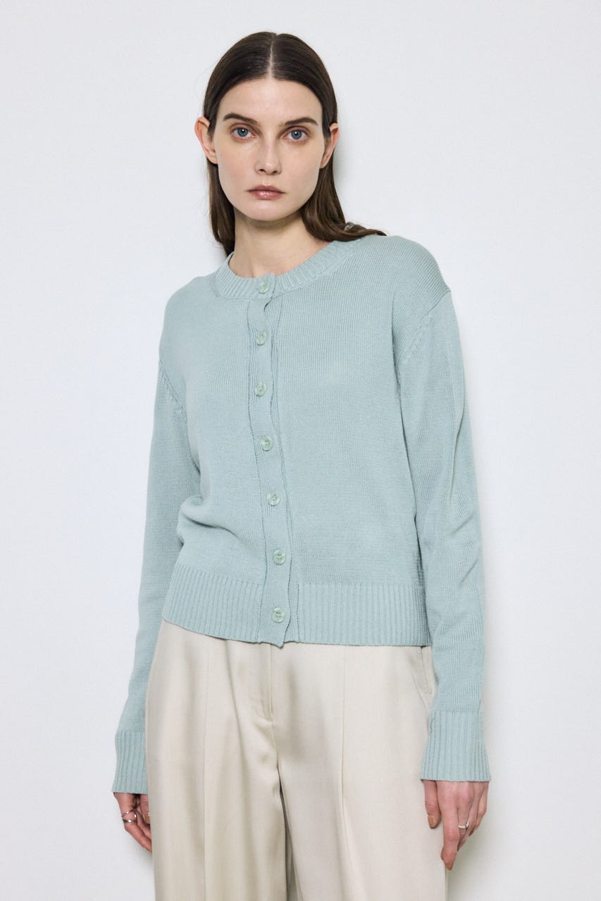 【SS先行アイテム】リネンタッチクルーネックニットカーディガン L/BLU S