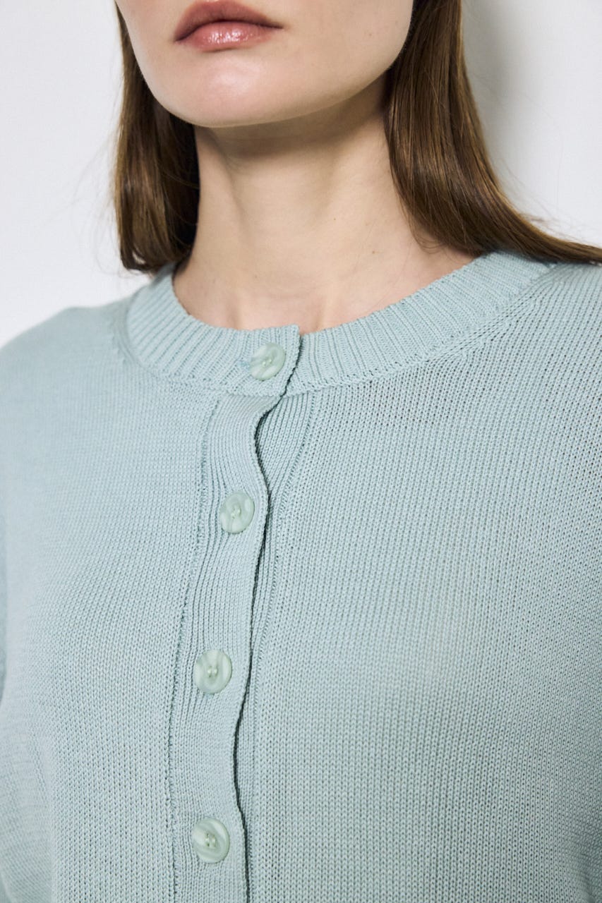 【SS先行アイテム】リネンタッチクルーネックニットカーディガン L/BLU S