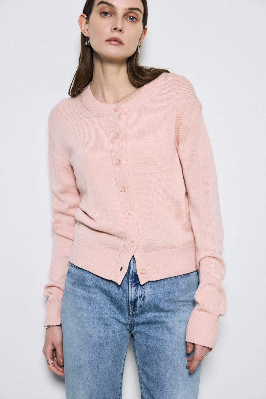 【SS先行アイテム】リネンタッチクルーネックニットカーディガン L/PNK S