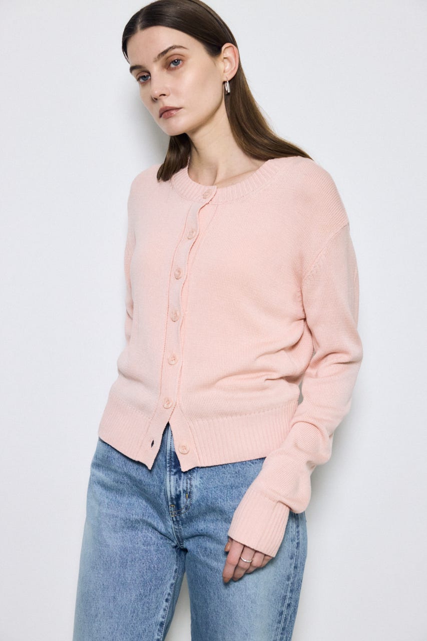 【SS先行アイテム】リネンタッチクルーネックニットカーディガン L/PNK S