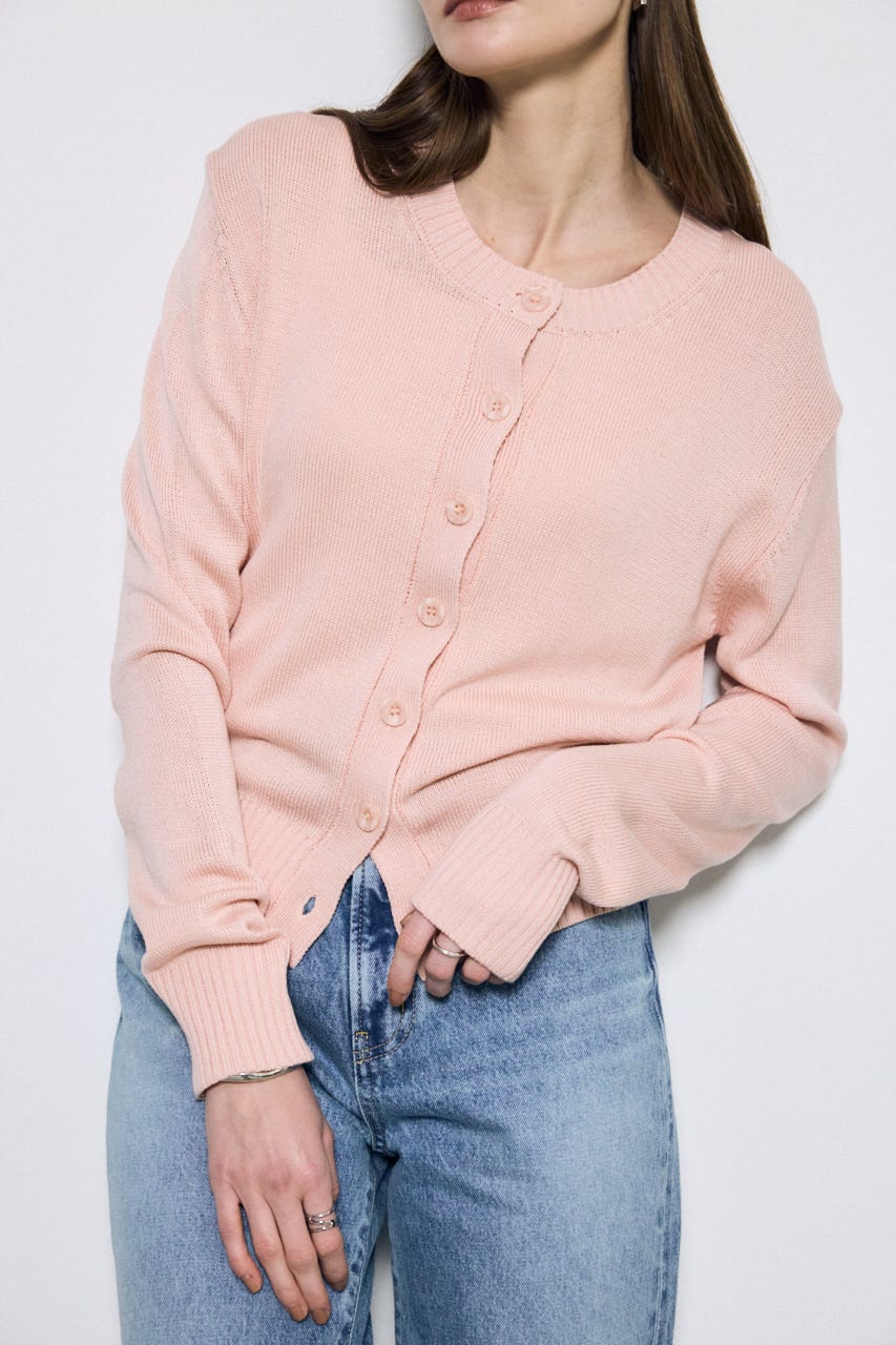 【SS先行アイテム】リネンタッチクルーネックニットカーディガン L/PNK S