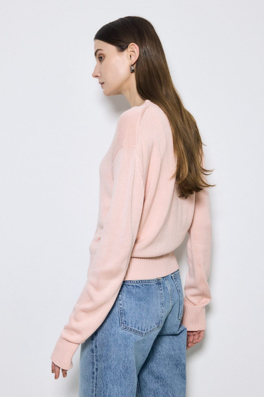 【SS先行アイテム】リネンタッチクルーネックニットカーディガン L/PNK S