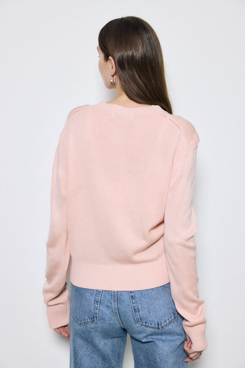 【SS先行アイテム】リネンタッチクルーネックニットカーディガン L/PNK S