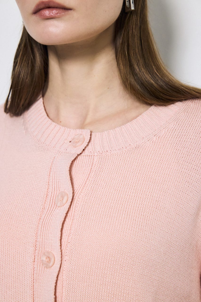 【SS先行アイテム】リネンタッチクルーネックニットカーディガン L/PNK S