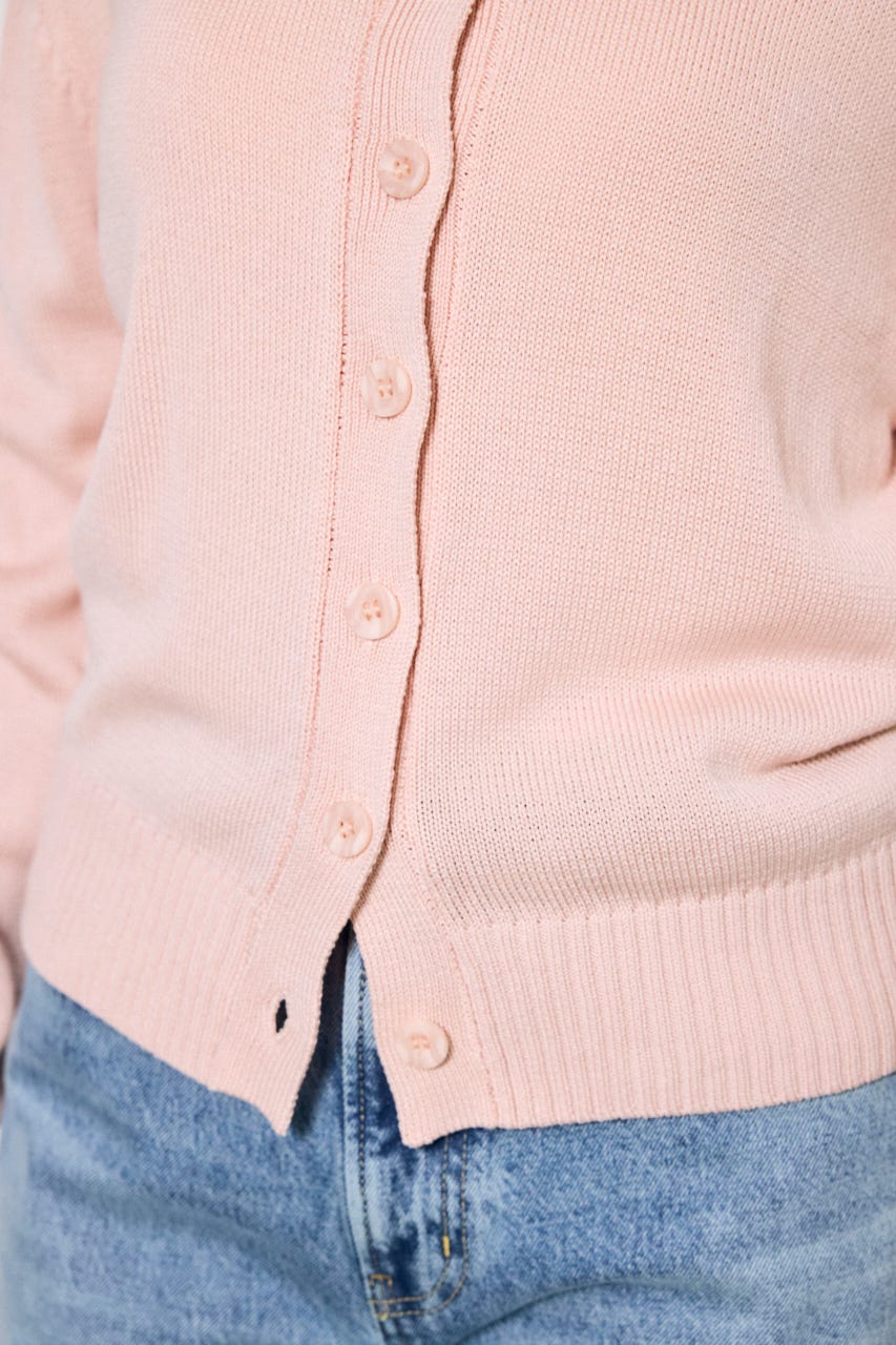 【SS先行アイテム】リネンタッチクルーネックニットカーディガン L/PNK S