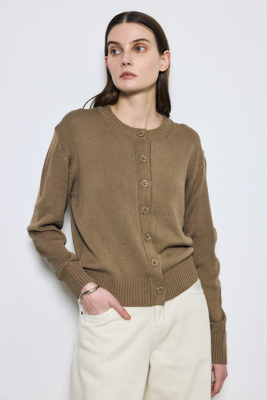 【SS先行アイテム】リネンタッチクルーネックニットカーディガン MOCHA S