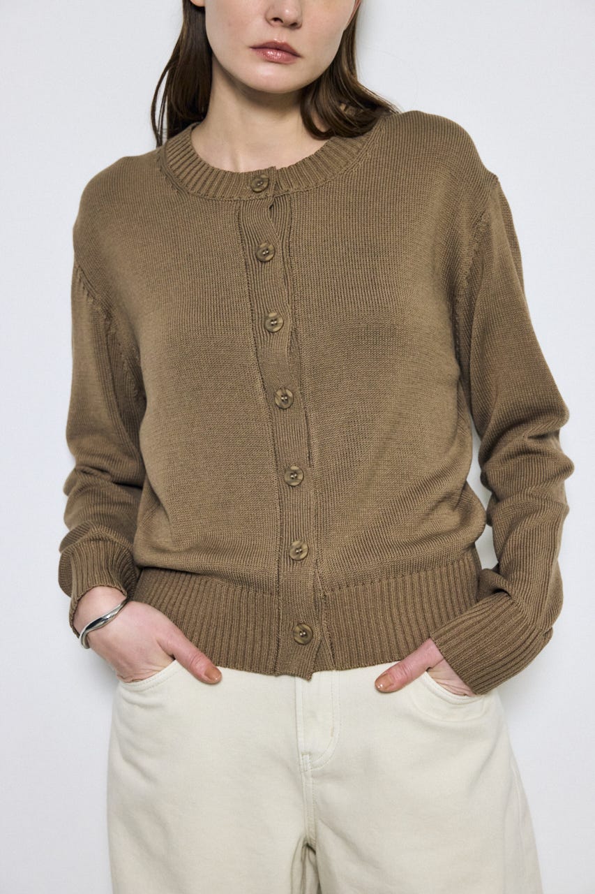 【SS先行アイテム】リネンタッチクルーネックニットカーディガン MOCHA S