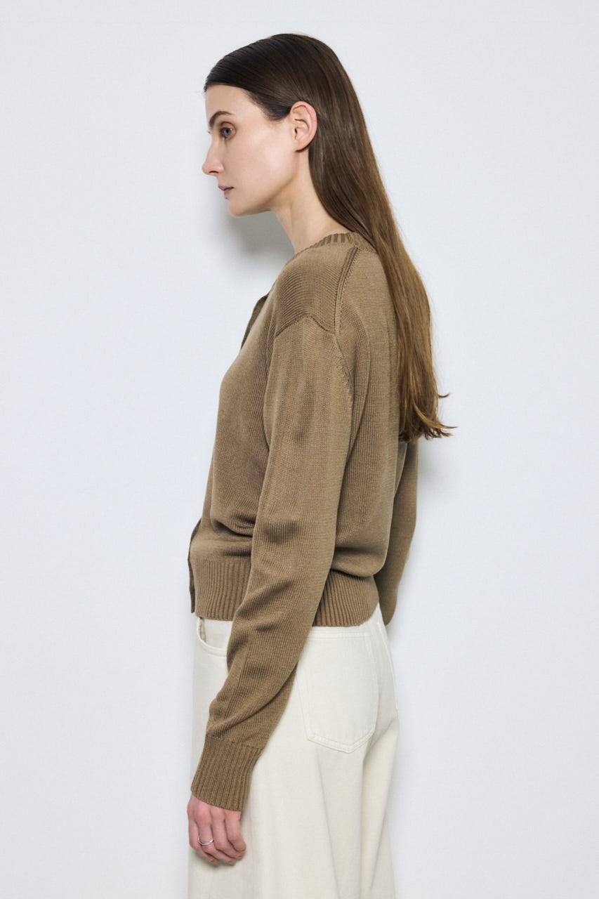 【SS先行アイテム】リネンタッチクルーネックニットカーディガン MOCHA S