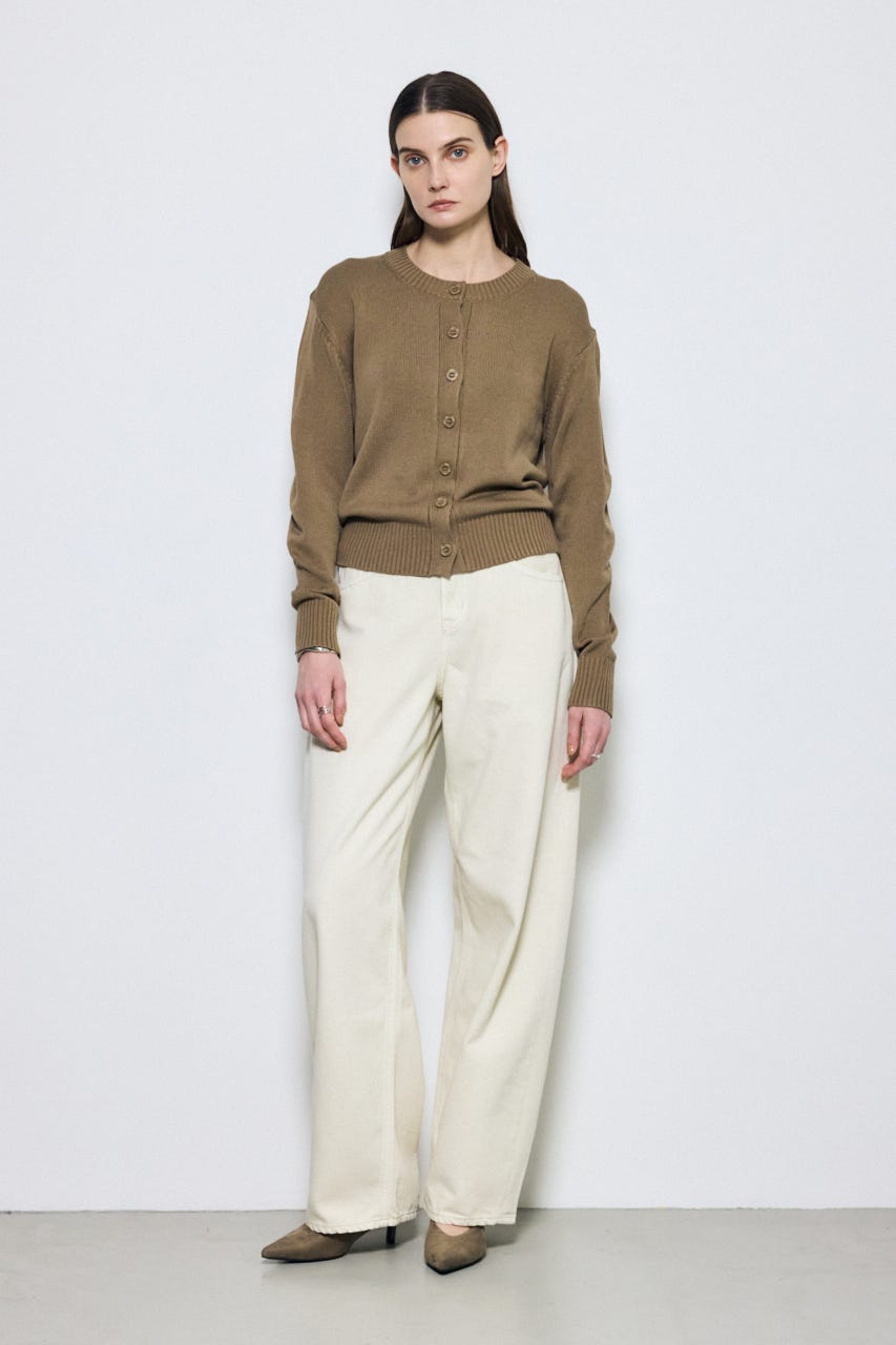 【SS先行アイテム】リネンタッチクルーネックニットカーディガン MOCHA S