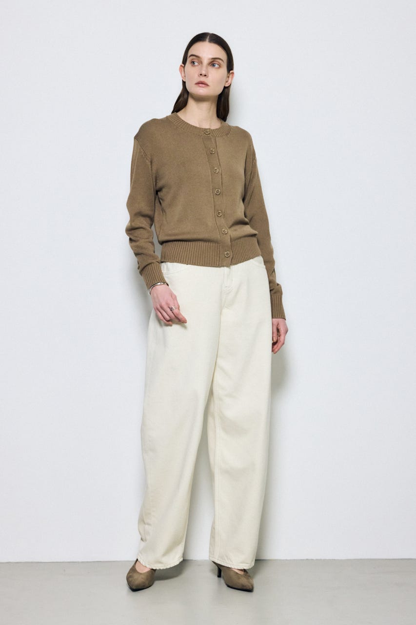 【SS先行アイテム】リネンタッチクルーネックニットカーディガン MOCHA S