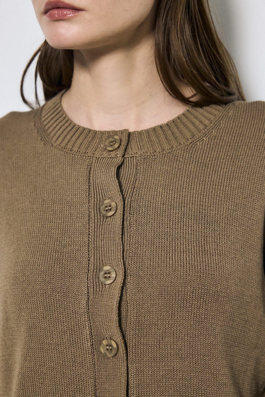 【SS先行アイテム】リネンタッチクルーネックニットカーディガン MOCHA S