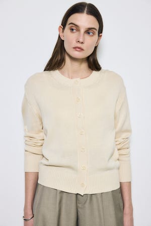 【SS先行アイテム】リネンタッチクルーネックニットカーディガン