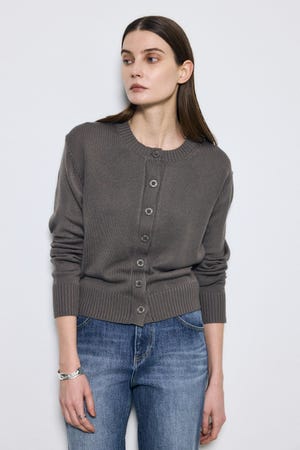 【SS先行アイテム】リネンタッチクルーネックニットカーディガン