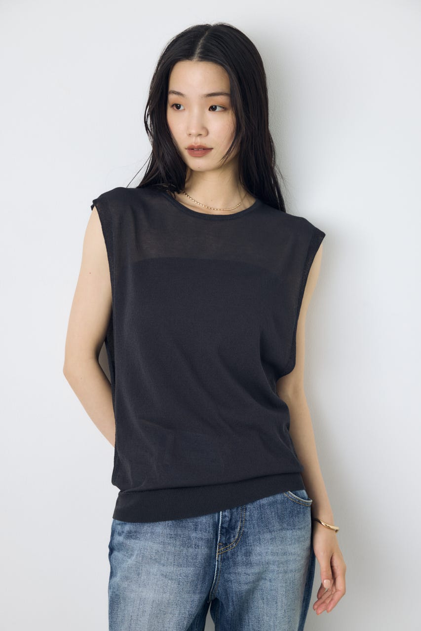 2点セットノースリーブニット(パット付き) L/BLK FREE