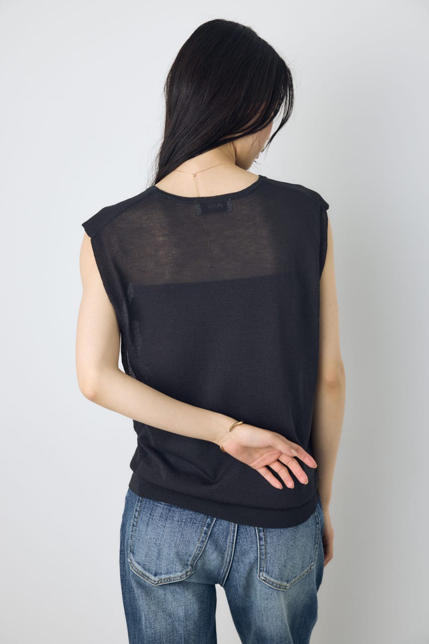 2点セットノースリーブニット(パット付き) L/BLK FREE