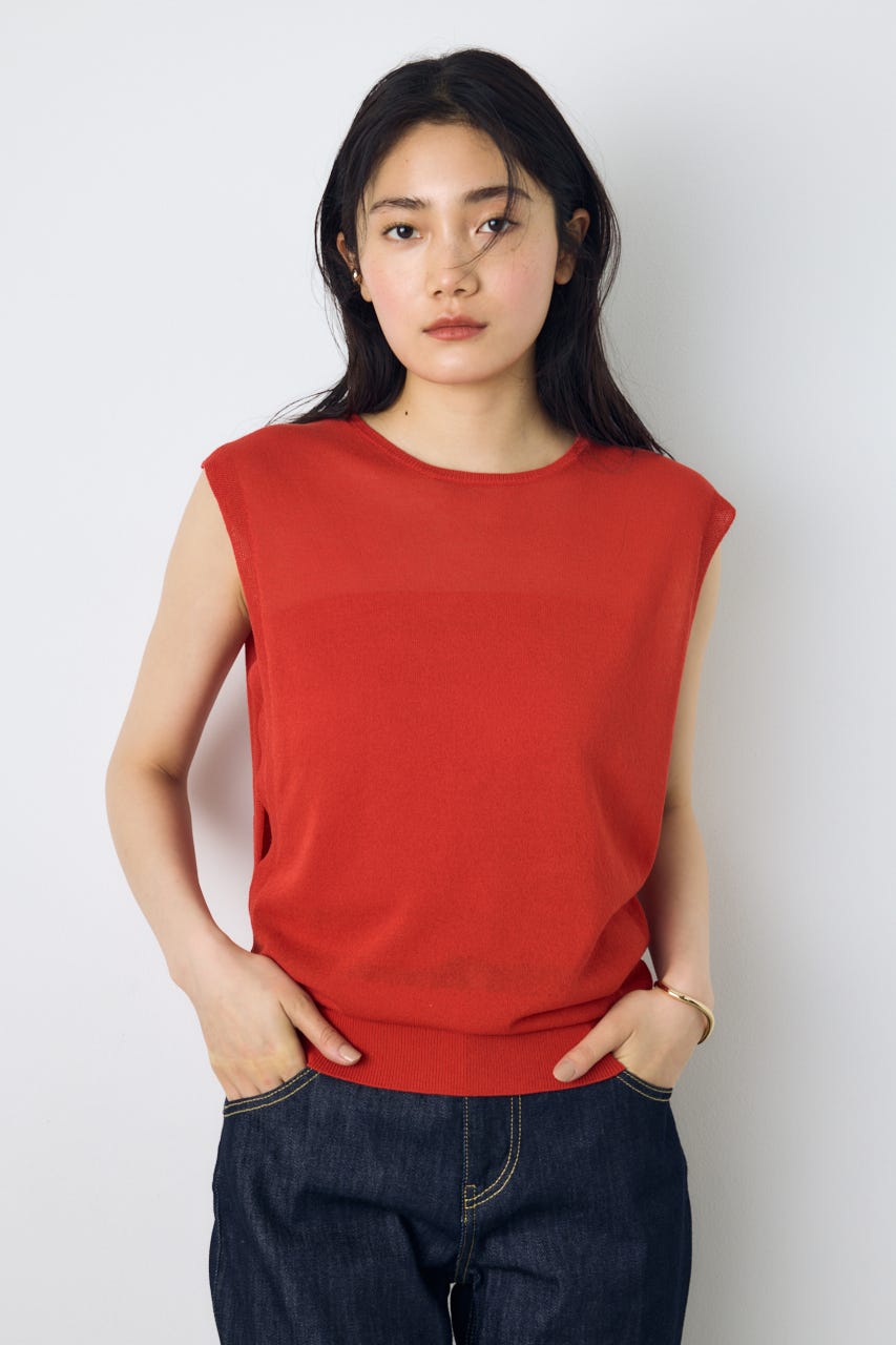 2点セットノースリーブニット(パット付き) RED FREE