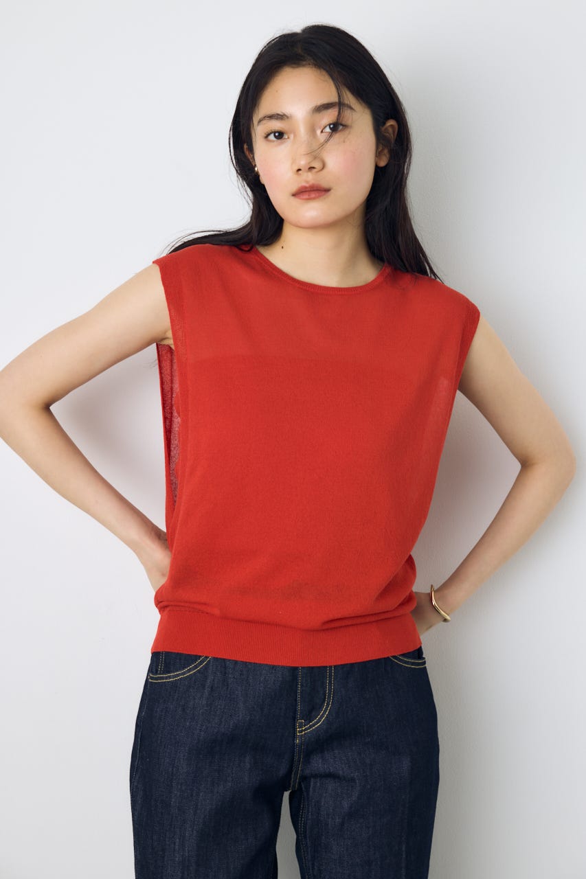 2点セットノースリーブニット(パット付き) RED FREE