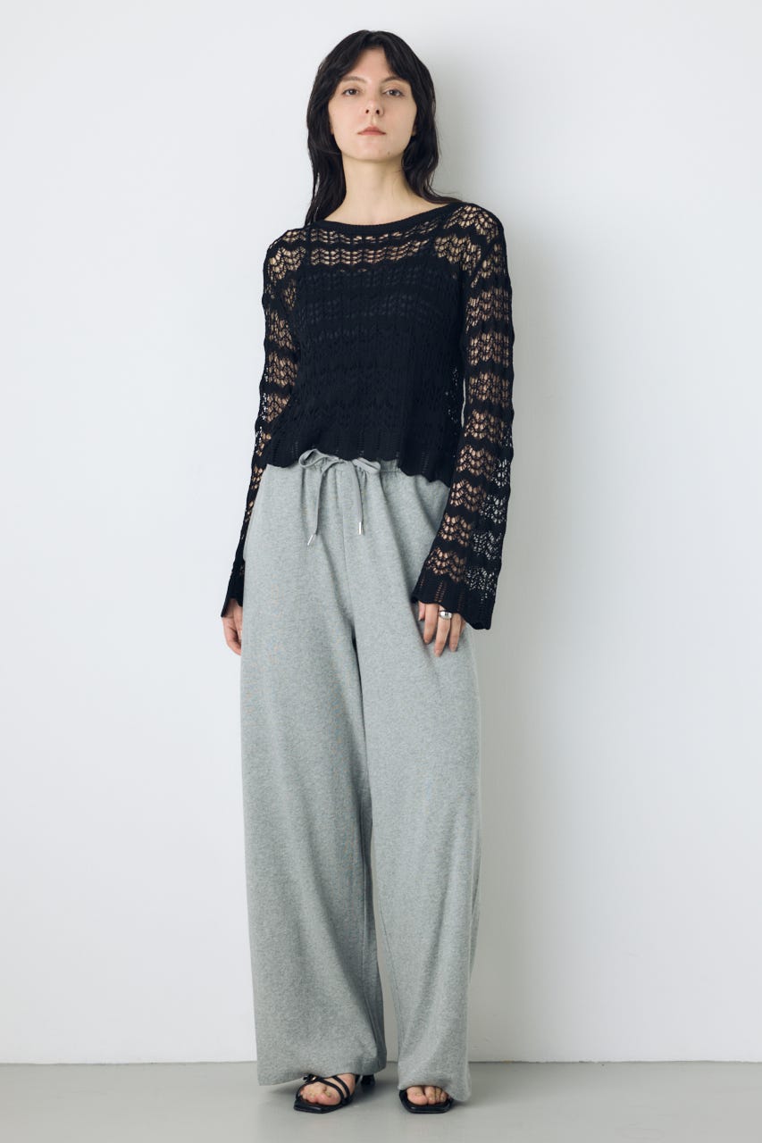 クロシェフレアスリーブニットトップス BLK M