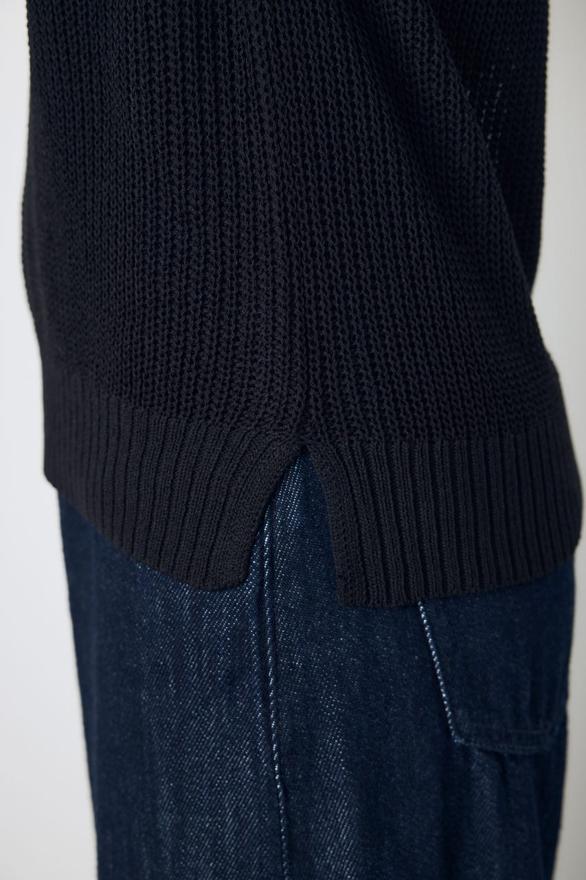畔編みノースリーブニットトップス BLK M