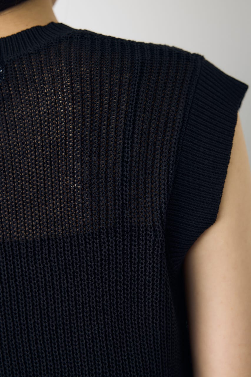 畔編みノースリーブニットトップス BLK M