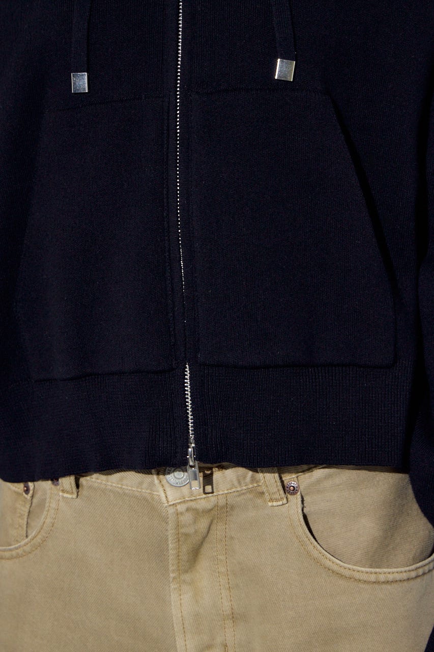 Wジップニットフーディー BLK S