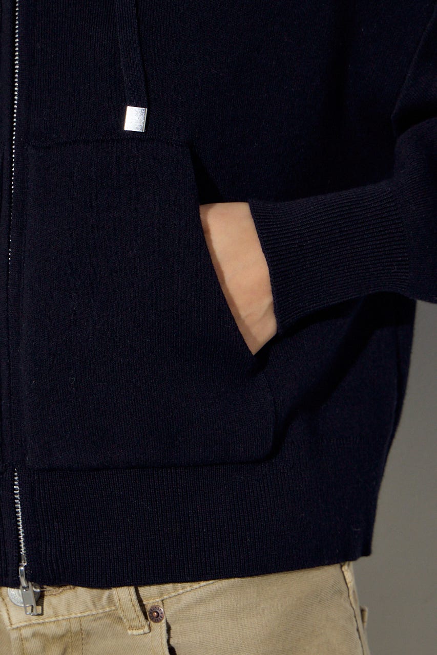 Wジップニットフーディー BLK S