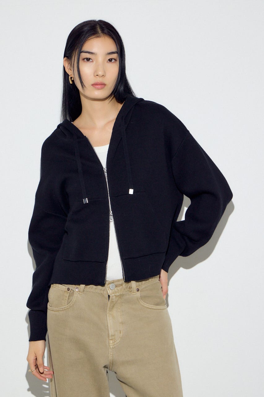Wジップニットフーディー BLK S