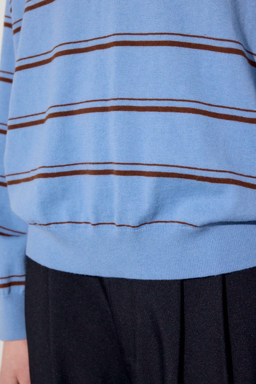 カシミヤミックスポロカラーボーダーニット 柄BLU FREE