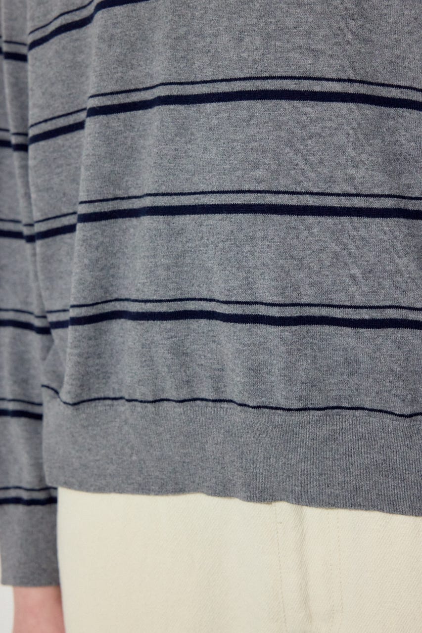 カシミヤミックスポロカラーボーダーニット 柄GRY FREE