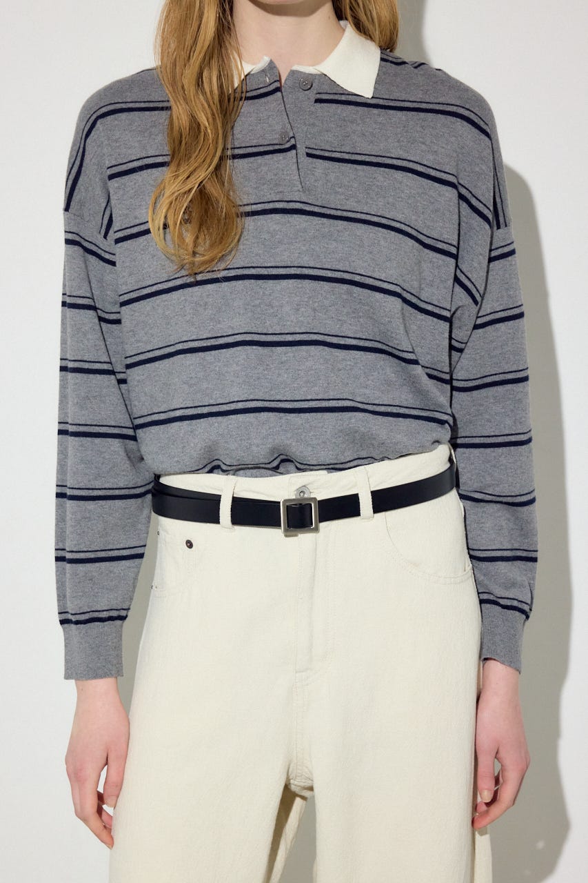 カシミヤミックスポロカラーボーダーニット 柄GRY FREE