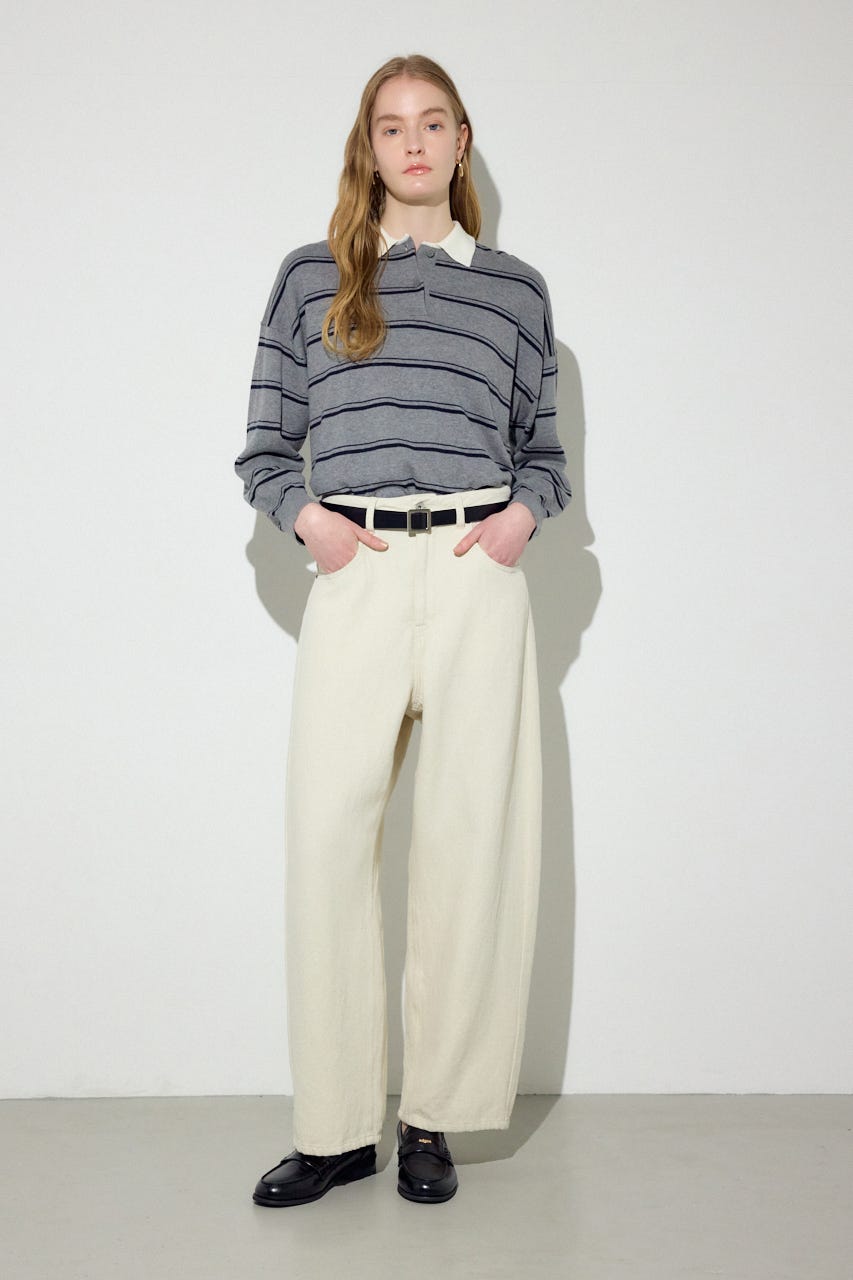 カシミヤミックスポロカラーボーダーニット 柄GRY FREE