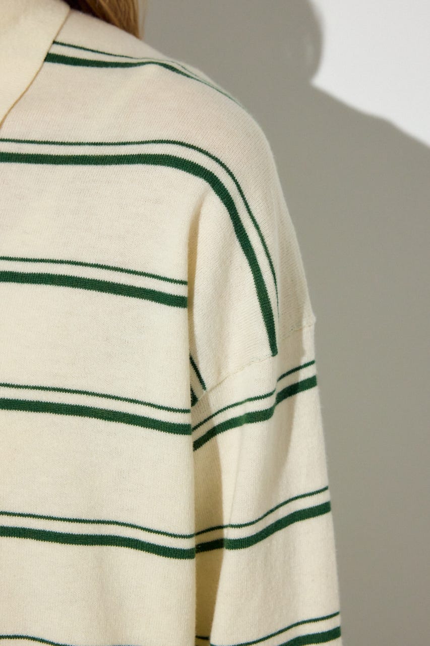 カシミヤミックスポロカラーボーダーニット 柄WHT FREE