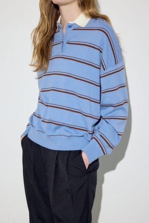 カシミヤミックスポロカラーボーダーニット